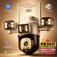 Câmera de Segurança Inteligente 360º Wi-Fi ULTRA HD Infravermelho IP 3+1 Lentes Cor Branca
