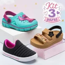 Kit 3 Pares Menina Infantil Babuche + Papete + Tênis Estilo Conforto