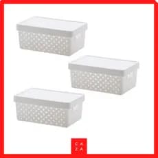 Kit Caixas Organizadoras Cesto Organizador com Tampa e Alça Empilhavel Multiuso 29x19x12 Resistente Branca