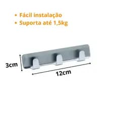 Kit Gancho Adesivo Parede Triplo Metal 3 Ganchos suporta Até 1,5kg Suporte Banheiro Aparelho Barbear Lamina Gilete Chave