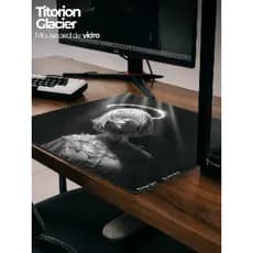 Mouse Pad Gamer Titorion Glacier Vidro e Borracha Branco 49x42cm