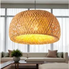 Lustre Pendente Bambu Malibu Rústico Redondo Vintage Cozinha Sala Gourmet 43cm