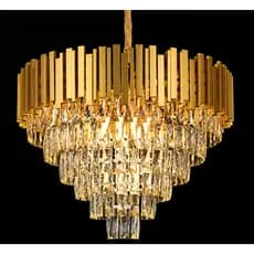 Lustre Pendente Cristal Redondo 92cm Dourado Luxo LED 18 Lâmpadas