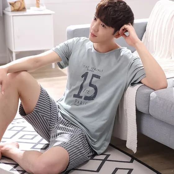 Pijama Masculino Puro Algodão Pijama Masculino Juventude Plus Size Descanso#睡衣男纯棉男士睡衣青年加肥大码休