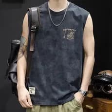Verão pesado camurça espuma masculina algodão camiseta colete masculino de manga curta camiseta masculina sem mangas col