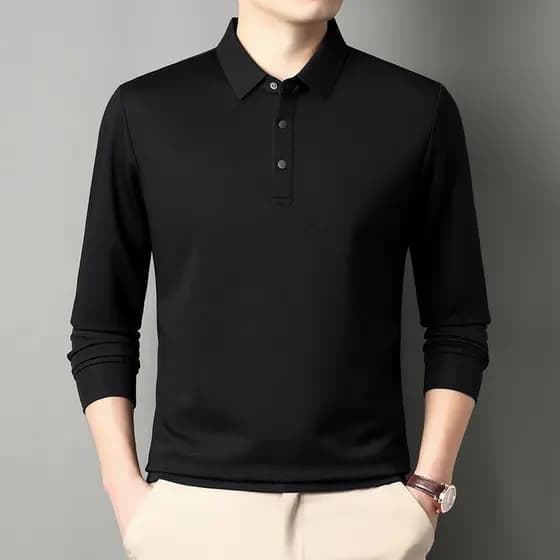 Camisa polo masculina de manga comprida outono de meia-idade manga comprida outono camisa polo de manga comprida masculi