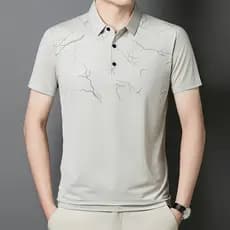 Camisa polo masculina de seda gelo legal verão impresso na moda negócios de meia-idade topo camisa polo masculina2026010