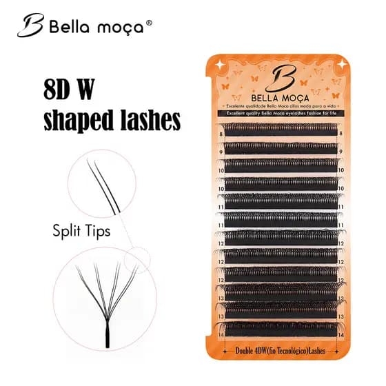 Bella Moça Double 4D W Shape Extensões De Cílios Preto 0.07D Entrelaçados