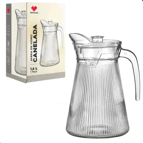 Jarra Transparente Canelada 1620ml - Em casa tem glass