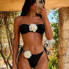 Biquíni Flor 3d Feminino Amarração Lateral - Tendencia Moda Praia Verão 2026