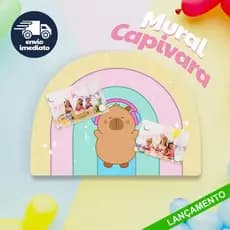 Quadro Magnético Capivara Arco-Íris – Mural de Recados e Fotos com 4 ímãs:  50 x 35 cm