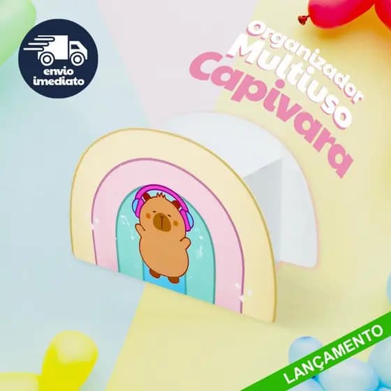 Porta Lápis e Canetas Capivara Arco-Íris - Organizador Multiuso com Divisoria
