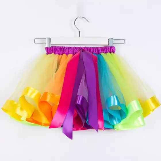 40CM Saia De Tule Arco-íris Com Lanço Saia Tutu Colorida Unicórnio Fntasia Festa Aniversário Carnaval Helloween