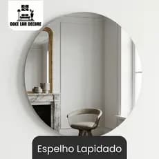 Espelho De Parede Redondo Vidro Lapidado Moderno Sala Escritório Banheiro Hall + Fita Dupla Face