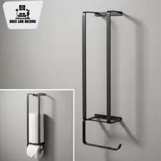 Porta Papel Higiênico de Parede Preto e Dourado Suporte Moderno Decoração Luxo Banheiro Lavabo