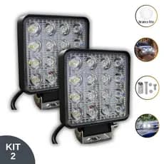 Kit 2 Farol de Milha Auxiliar 48W 12V Quadrado 16 LEDS Branco Frio Picape Off-Road IP66 4X4 Caminhão