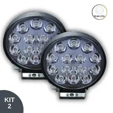 Kit 2 Farol de Milha Auxiliar Redondo 14 LEDS 42w Branco Frio Off Road Trator Veículo Automóveis