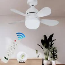 Ventilador de Teto Silencioso com Lâmpada 12w Led Bulbo 80w Controle BF BQ Bivolt 5 Pás Flowers