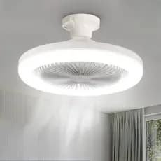 Ventilador de Teto Inteligente Branco Redondo Bivolt E27 30w 6500K LED 3 Níveis Velocidade Controle