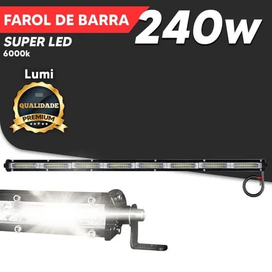 Farol De Barra Led Linear Auxilar 9d 240w branco firo12v-60v Off-road