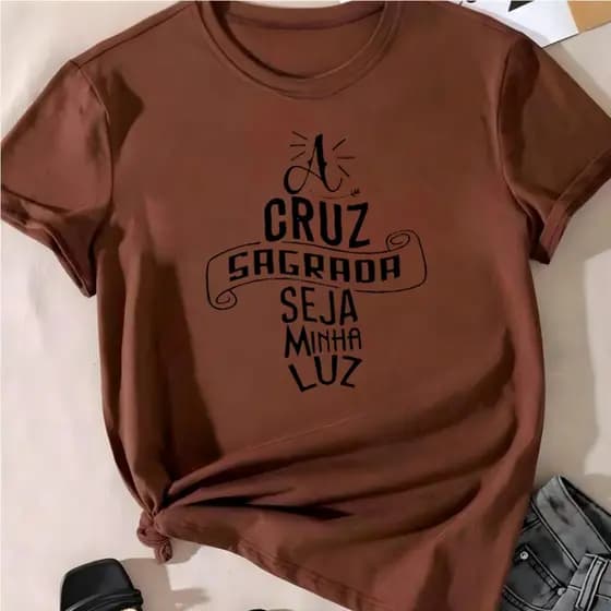 T-shirt Blusa Linda A Cruz Sagrada Seja Minha Luz Camiseta Feminina Camisa