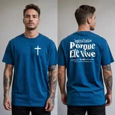 Camiseta Masculina Algodão Cruz Porque Ele Vive Jesus Camisa