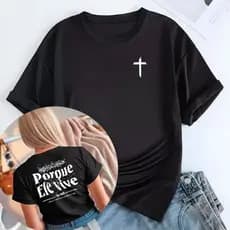 Blusa T-shirt Linda Camiseta Feminina Porque Ele Vive Jesus Cristo Cruz Camisa