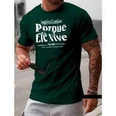 Camiseta Masculina Algodão Porque Ele Vive Letters Camisa