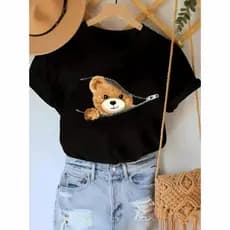 Camiseta Feminina Urso Fofo T-shirt 100% Algodão Qualidade Premium
