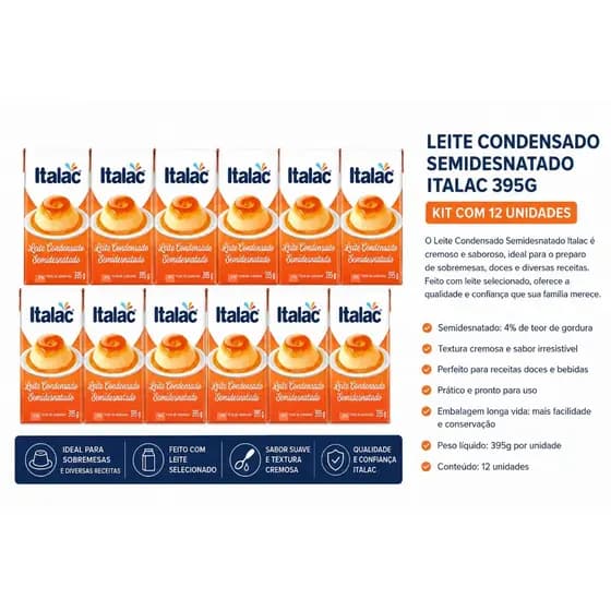 Leite Condensado Italac 395gr Caixinha Kit C/12 Unidades