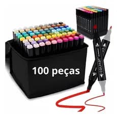 Kit 100 ou 24 Canetinhas Ponta Dupla Canetas Coloridas  À Base De Álcool Sortido