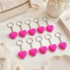 Kit 10 Chaveiro Coração Rosa 3D Estilo Crochê Lembrancinha Brinde Com Argola
