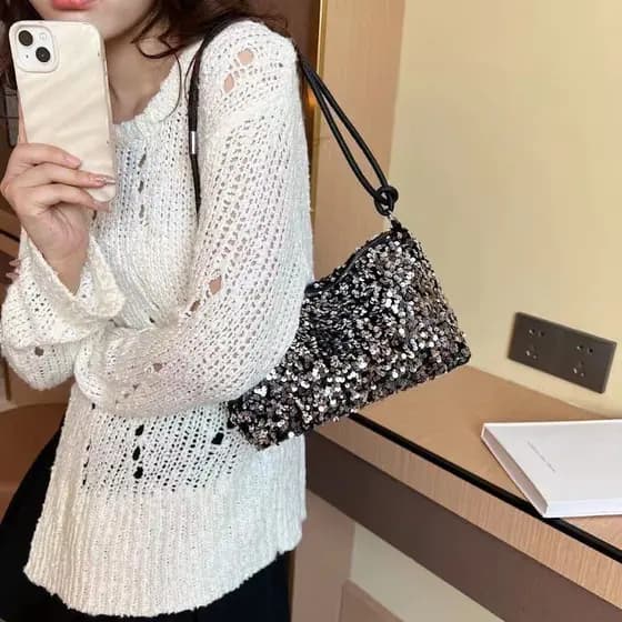 Moda feminina bolsa de ombro bolsa mensageiro bolsa de veludo lantejoulas bolsa de braço
