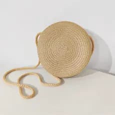 Bolsa de praia feminina, bolsa transversal de verão, bolsa redonda de palha.