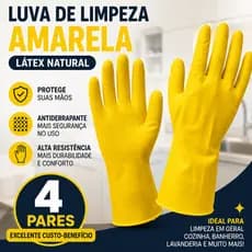 4 Pares Luva Multiuso Amarela Latex P M G Limpeza Casa Resistente Reforçada Banheiro Doméstica Kit
