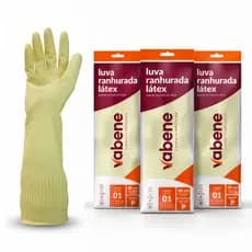 3 Pares Luva Ranhurada Cano Longo Latex Amarela Vabene Reforçada Limpeza Industria Resistente