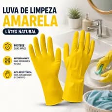 Kit Pares Luva Antiderrapante Multiuso Amarela Látex Vabene P Limpeza Casa Reforçada Louça Roupa