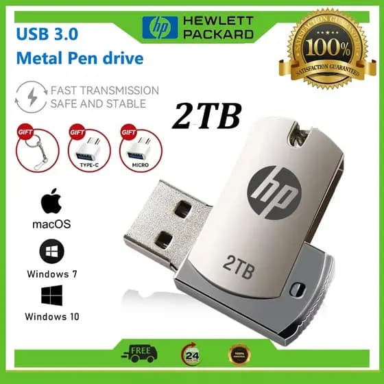 HP 2TB Flash Drive Usb3.0 Unidade De Metal Portátil De Armazenamento De Grande Capacidade Pen Drive