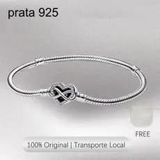 Pulseira Feminina Prata Esterlina 925 Original Charme Halo Link Cobra Osso Bolsa De Veludo