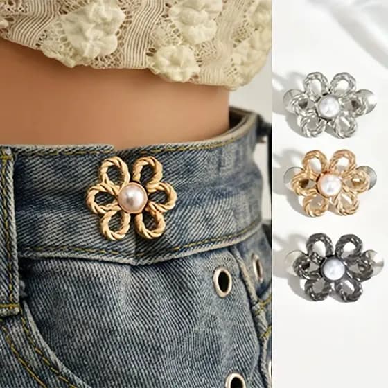 Calças Elásticas De Cintura Ajustável Fivela Clipe Em Forma De Flor , Adequado Para Jeans , Camisetas , Sem Necessidade