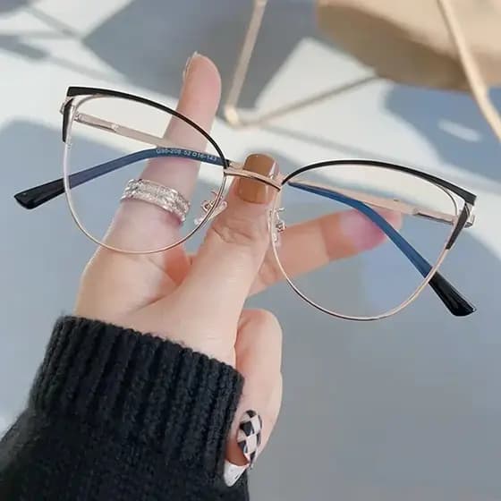 Óculos Anti Luz Azul Coreano Feminino Masculino Moda Cat Eye Fashion Armação de Metal