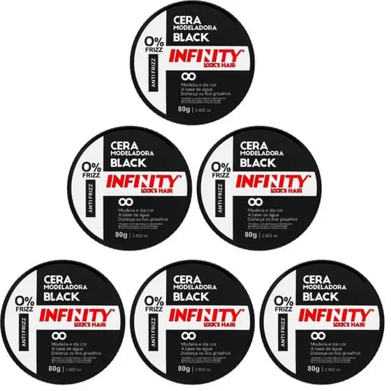 kit 6x  Cera Modeladora  Black  INFINITY LOOKS HAIR 80 gramas ✨ Estilo e Perfume em Cada Fio!