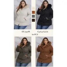 Jaqueta Parka feminino de Sarja Forrada Peluciada outono e Inverno com Capuz com zíper removível