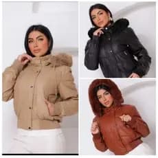 jaqueta puffer feminina couro pu com forro interno pelos no capuz e capuz com zíper removível, impermeável