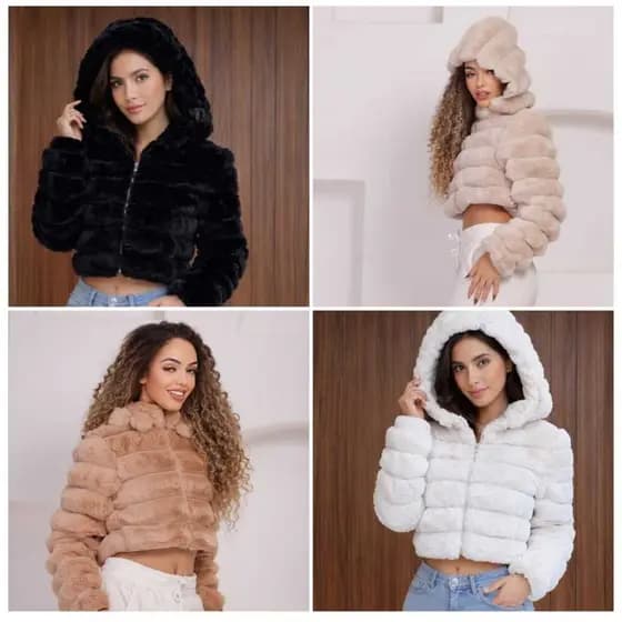 Jaqueta Puffer Feminina Teddy  Pelúcida  forrada por dentro Inverno Pelinhos com capuz removível
