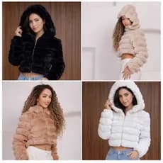 Jaqueta Puffer Feminina Teddy  Pelúcida  forrada por dentro Inverno Pelinhos com capuz removível