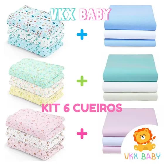 Kit 6 Cueiros Bebê Flanelado Estampado e Liso 80cm X 50cm - 100% Algodão - Minasrey