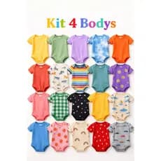 Kit 4 Bodys Bebê Menina/Menino e Unissex - 100% Algodão RN a 9 Meses – Roupa Recém Nascido Maternidade Enxoval Bebê