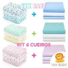 Kit 6 Cueiros Bebê Flanelado Estampado e Liso 1,00m X 80cm - 100% Algodão - Minasrey