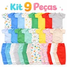 Kit 9 Peças Enxoval Bebê - Body e Calça Mijão 100% Algodão - Menino/Menina e Unissex - Roupa Recém Nascido Maternidade